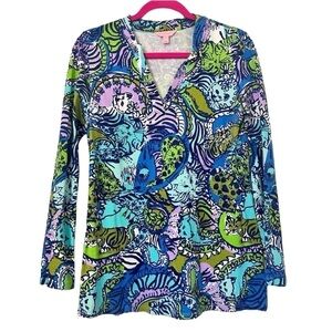 Lilly Pulitzer Cat Print Long Sleeve Tunic Top
